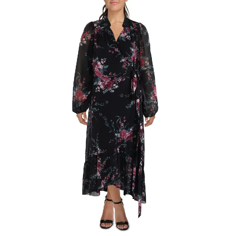 Fringed Dresses for Edgy -City Chic Womens Maxi Isla Floral Print Ruffled Wrap Dress