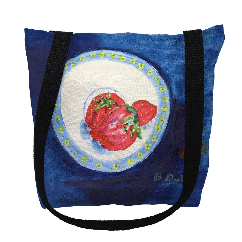 Handle bags with floral embroidery for detail -Strawberry Plate Small Tote Bag 13x13