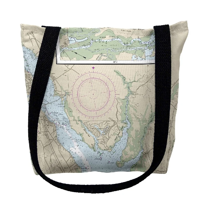 Handle bags with soft leather for luxury -New Bern, Neuse River, NC Nautical Map Medium Tote Bag 16x16 - 16 inches x 16 inches