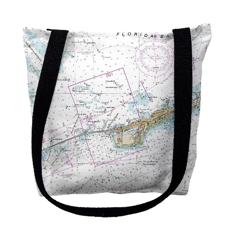 Handle bags with denim fabric for casual -Miami to Marathon & Florida Bay, FL Nautical Map Medium Tote Bag 16x16 - 16 inches x 16 inches