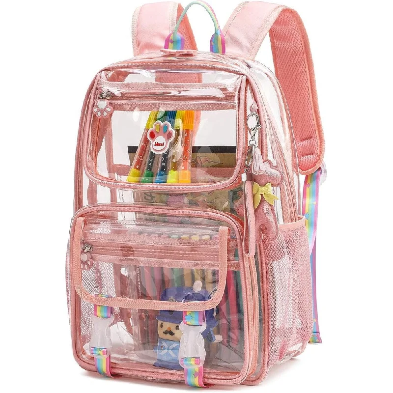 Reversible handle bags offering dual design styles -Clear Backpack for Girls, Cute Transparent Heavy Duty Kid School Book Bags