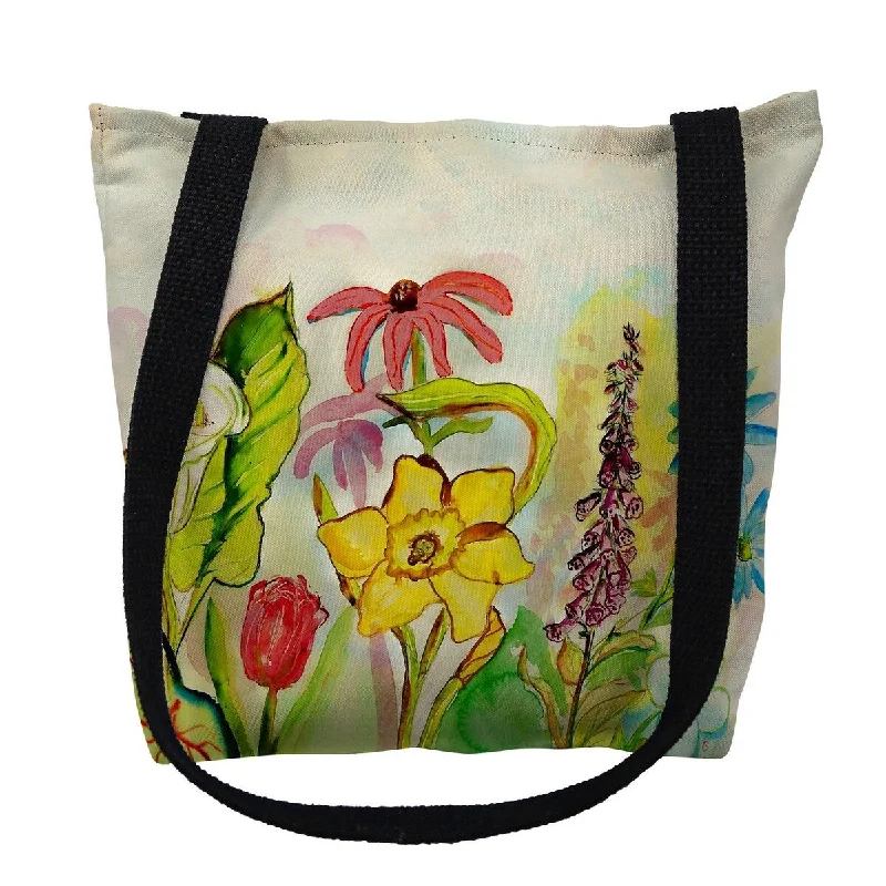 Handle bags with sleek zippers for closure -Betsy's Garden Small Tote Bag 13x13