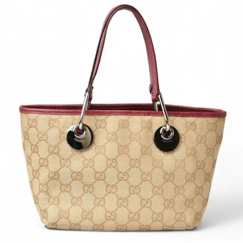 Handle bags with chevron designs for trend -Gucci   ivory Gg Canvas Leather Handbag Tote Bag (Pre-Owned)