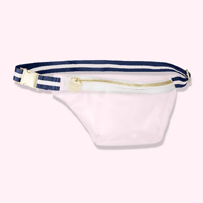 Handle bags with bright florals for cheer -Stadium Clear Fanny Pack Bag In Navy & White