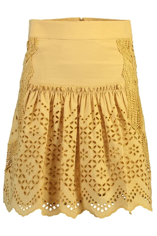 Bold skirts with metallic shimmer finish -Eyelet Short Skirt - Gold