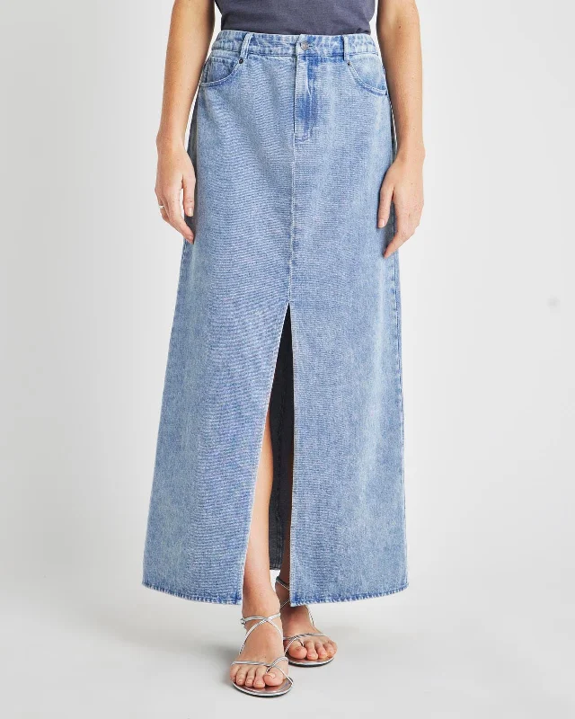 Soft linen skirts for gentle warm wear -Rhiannon Denim Maxi Skirt