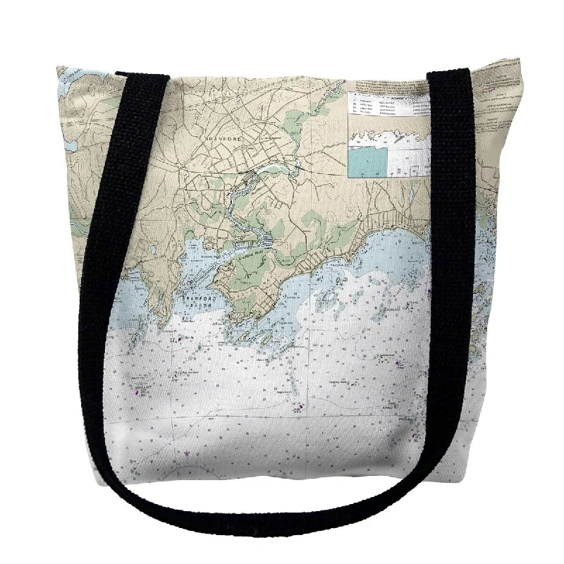 Handle bags with playful patterns for fun -Branford Harbor - Indian Neck, CT Nautical Map Medium Tote Bag 16x16 - 16 inches x 16 inches