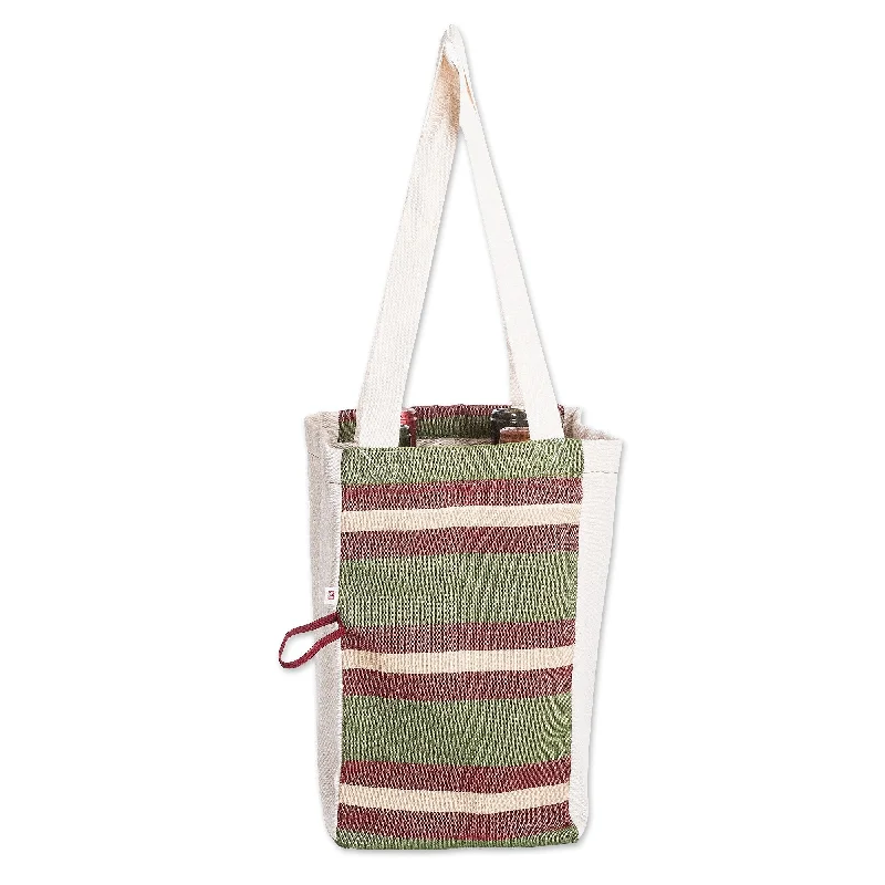 Handle bags with colorful handles for flair -Novica Handmade Heres To Hope Foldable Cotton Wine Bottle Bag