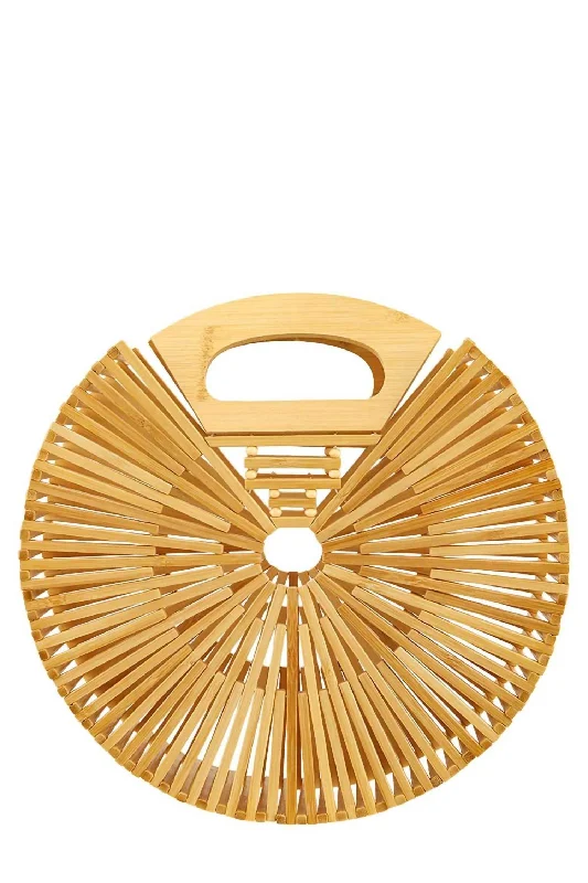 Handle bags with modern cutouts for style -Bamboo Round Clutch Bag In Natural