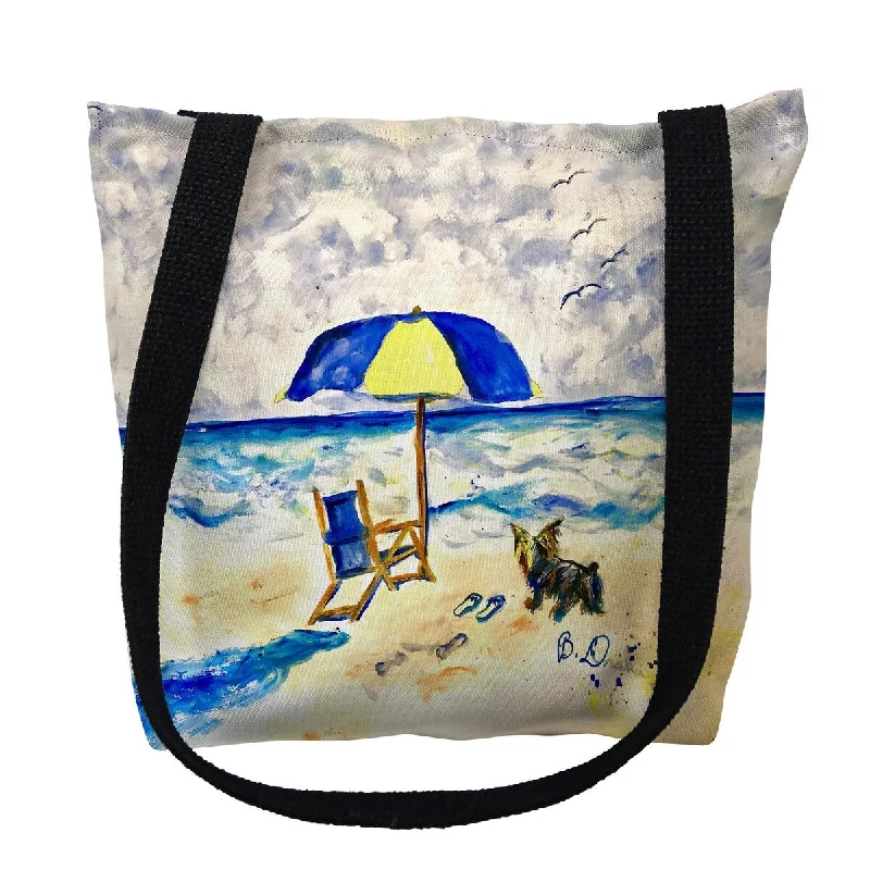 Handle bags with bold text for statements -Beach Chair and Yorkie Small Tote Bag 13x13