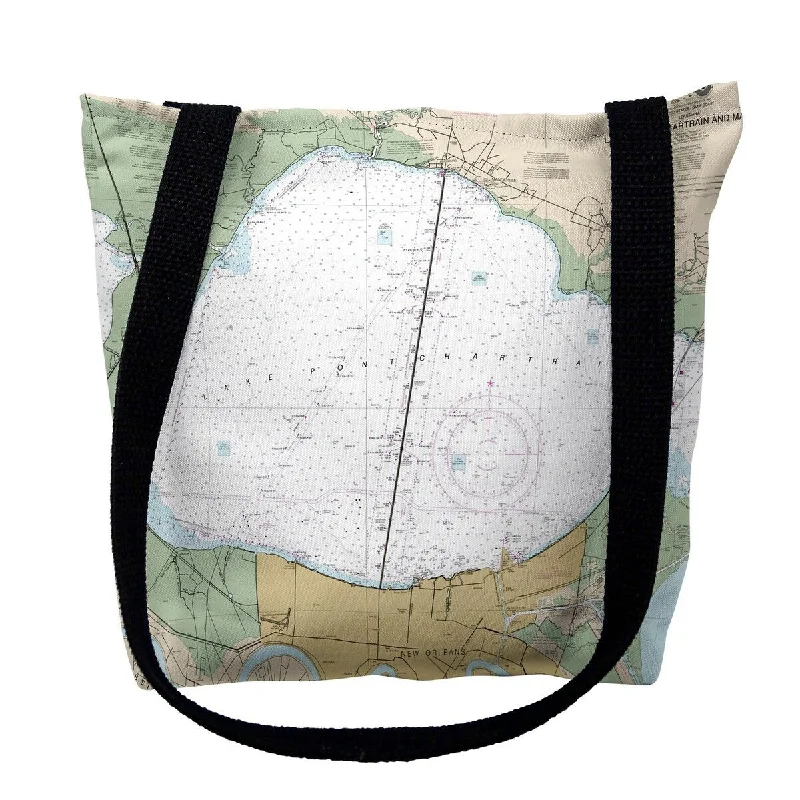 Handle bags with bright neons for visibility -Lake Pontchartrain and Majrepas, LA Nautical Map Medium Tote Bag 16x16 - 16 inches x 16 inches