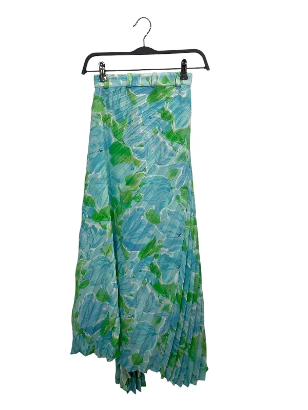 Patterned midi skirts for eye-catching style -BALENCIAGA/Skirt/32/Floral Pattern/Polyester/BLU/