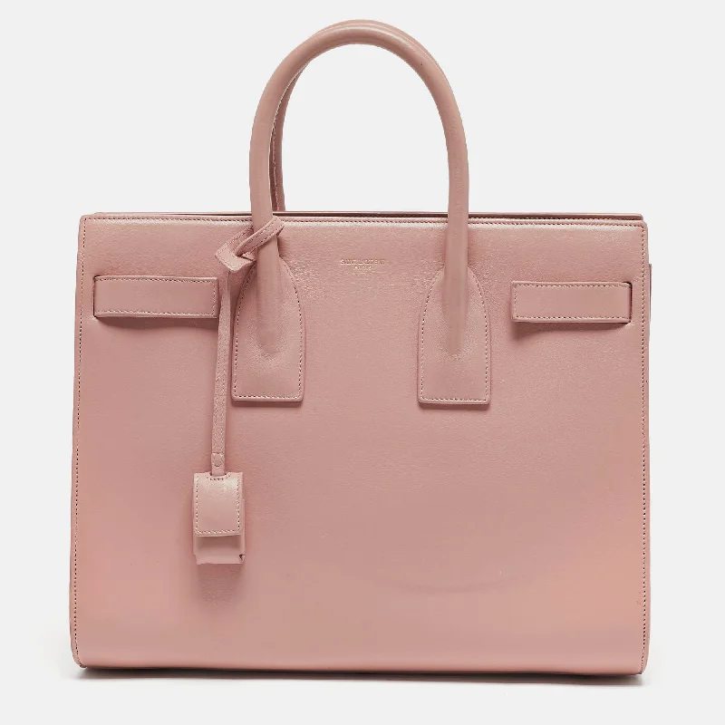 Handle bags with modern logos for branding -Saint Laurent Dusty Pink Leather Small Classic Sac De Jour Tote