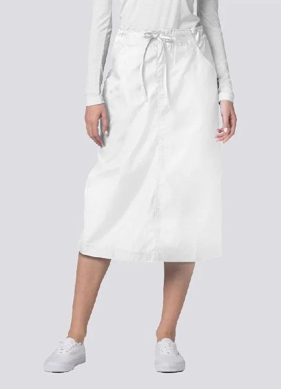 Flowy skirts for relaxed vacation wear -Mid-Calf Length Drawstring Skirt by Adar 6-24 /  WHITE