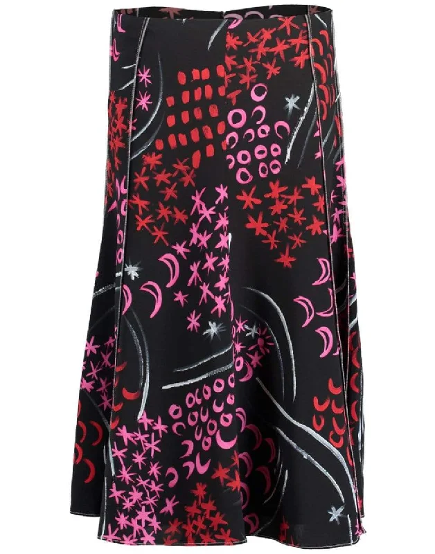 Patterned skirts with bold stripe accents -Black and Red Printed Midi Skirt