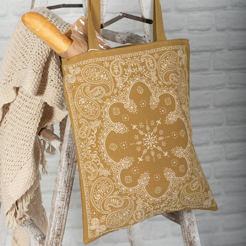 Handle bags with neutral leather for elegance -Mustard Yellow Paisley And Floral Print Tote Bag