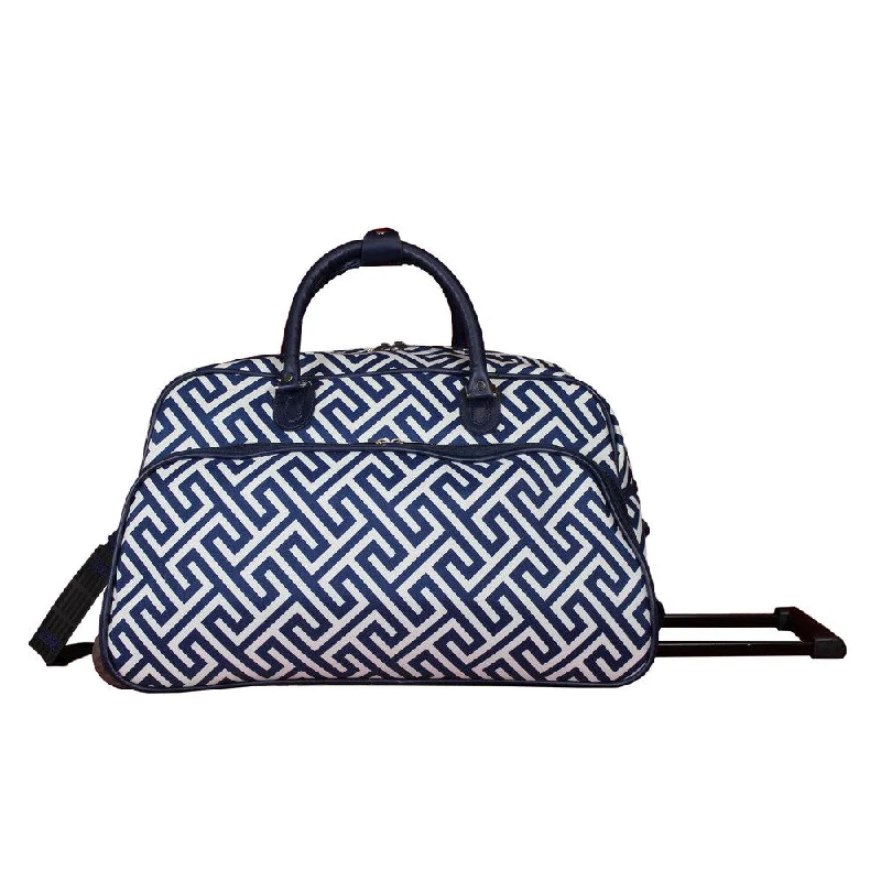 Handle bags with artistic prints for creativity -World Traveler Greek Key 21-Inch Carry-On Rolling Duffel Bag