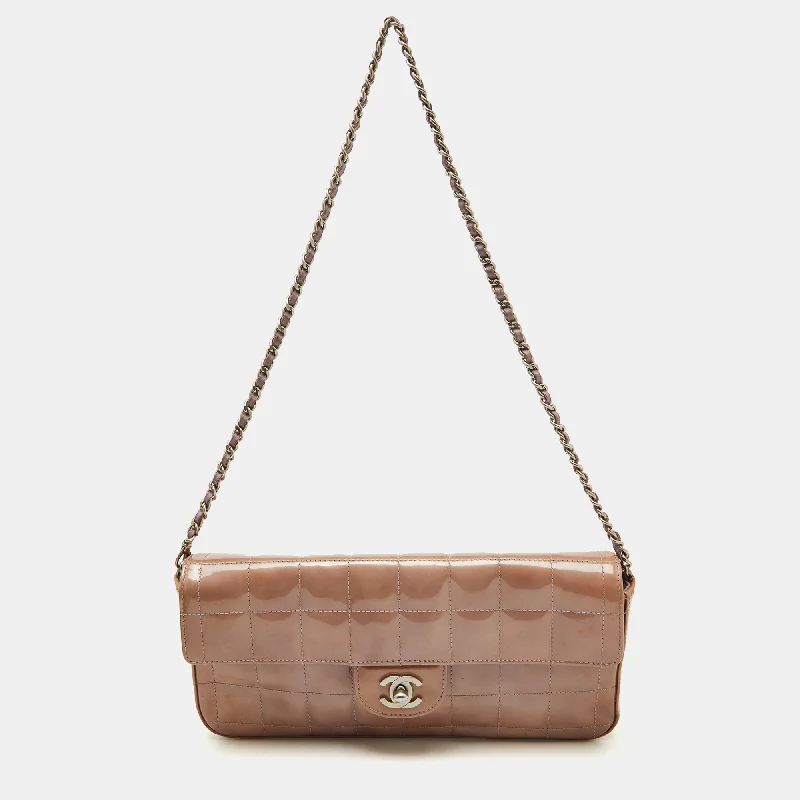 Handle bags with laptop sleeves for work -Chanel Dusty Pink Quilted Patent Leather Chocolate Bar Cc East West Flap Bag