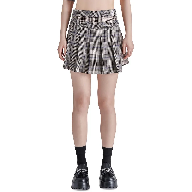 Lightweight skirts for warm season chic -Steve Madden Womens Pleated Faux-Wrap Mini Skirt