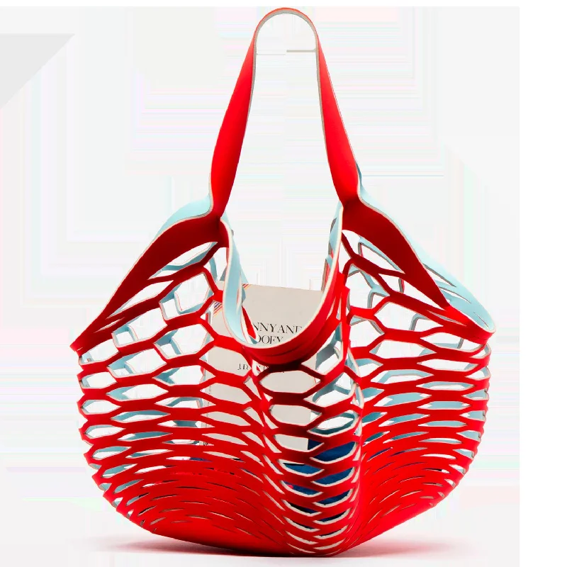 Handle bags with bold logos for branding -Frances Valentine Fisherman's Tote In Frances Valentine Light Blue/red Oft