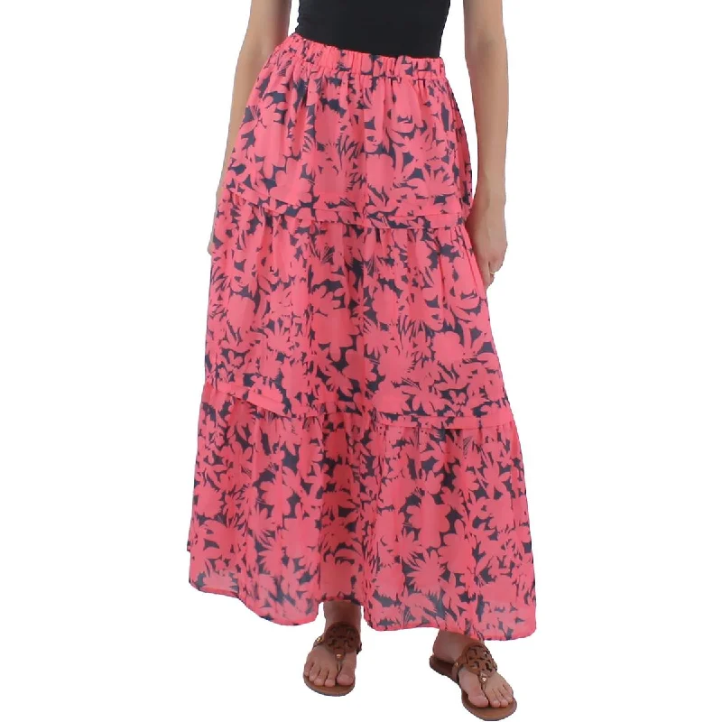 Affordable skirts with basic solid colors -Beulah Womens Tiered Long A-Line Skirt