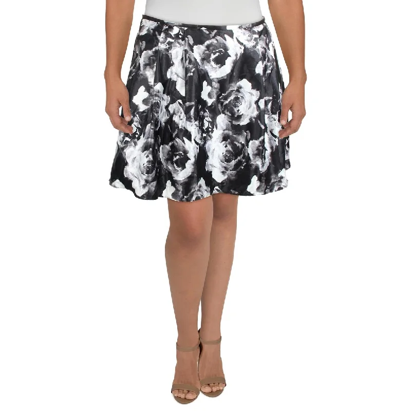 Lightweight cotton skirts for summer ease -Blondie Nites Womens Juniors Satin Floral Print A-Line Skirt