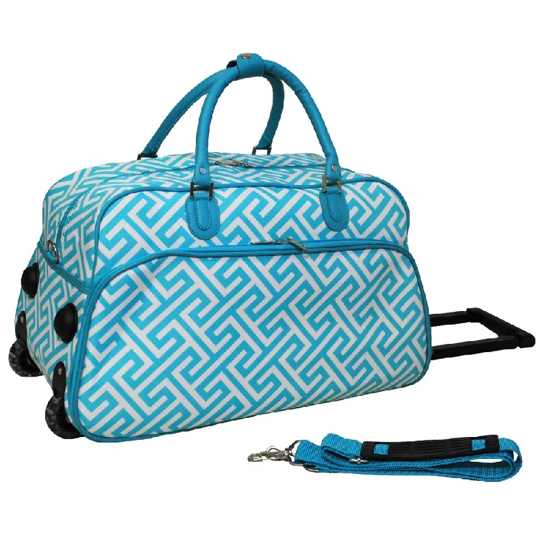 Handle bags with playful patterns for fun -World Traveler Greek Key 21-inch Carry-on Rolling Duffle Bag