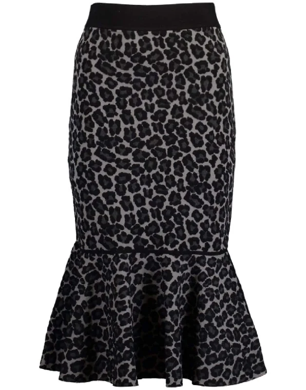 Stretch skirts for curvy figure flattery -Charcoal Rumba Leopard Print Skirt