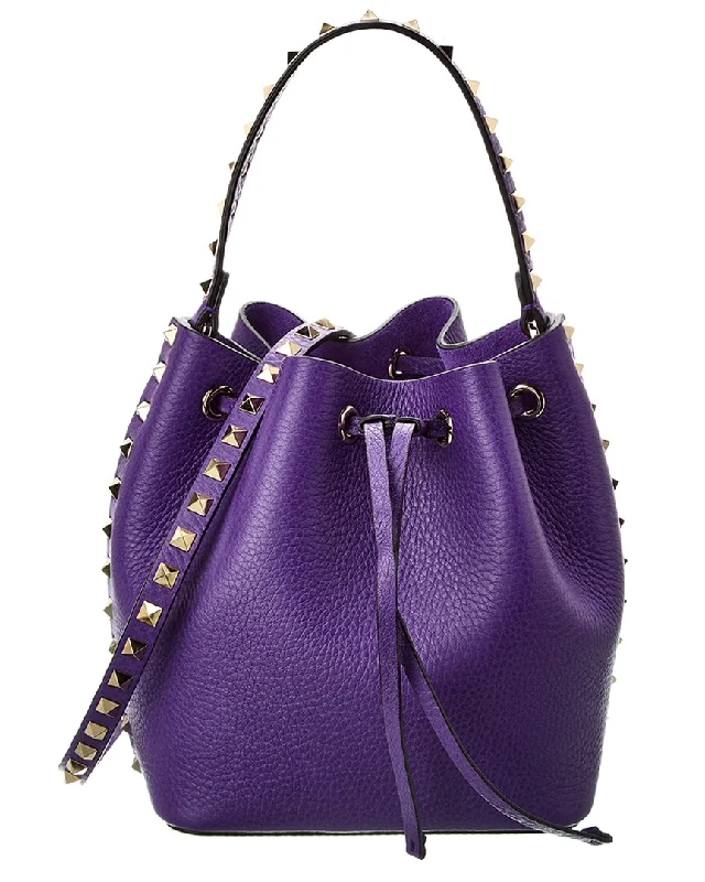 Handle bags with quilted leather for luxury -Valentino Rockstud Grainy Leather Bucket Bag