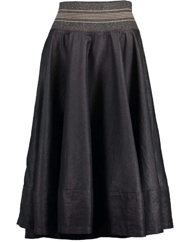 Wrap midi skirts for stylish ease -Black Asymmetrical Linen Skirt