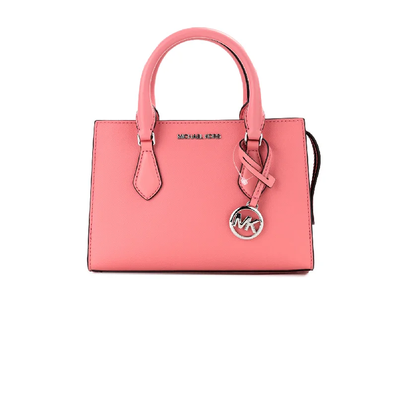 Handle bags with wide openings for access -Michael Kors Sheila Small Tea Rose Vegan Leather Center Zip Satchel Purse Women's Bag