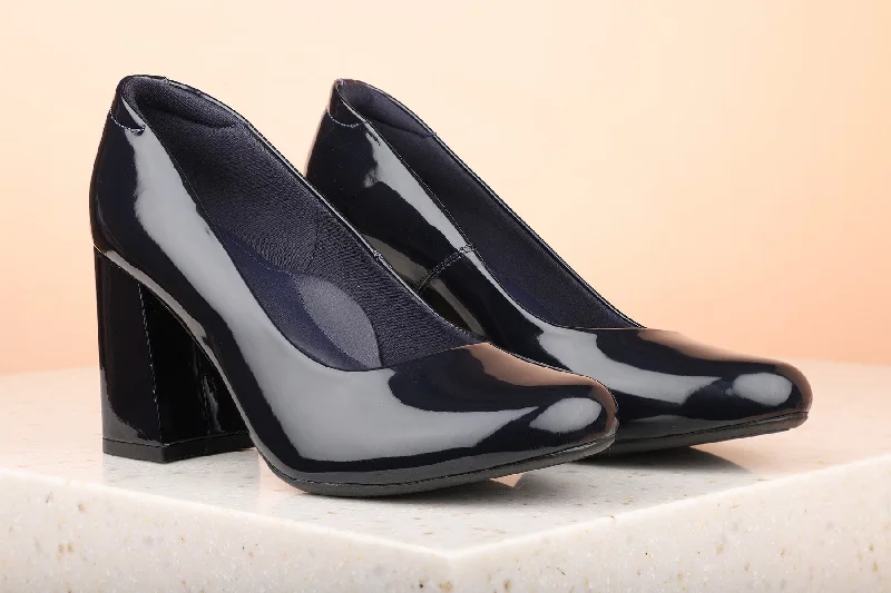 Ladies shoes with comfy wedges lift gently -Women Navy Solid Block Pumps