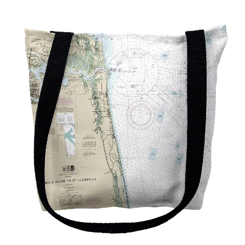 Reversible handle bags offering dual design styles -Amelia Island to Saint Augustine, FL Nautical Map Medium Tote Bag 16x16 - 16 inches x 16 inches