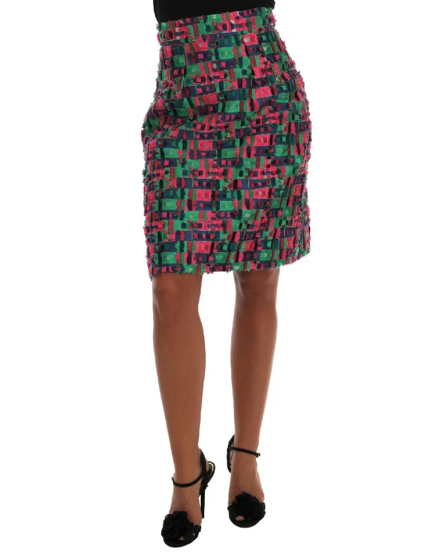 Affordable skirts with basic solid colors -Dolce & Gabbana Women's Green Geometric Print Textured A-Line Skirt