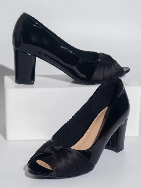 Trendy ladies shoes with bold colors turn heads -Women Black Block Heels Peep Toe Pumps