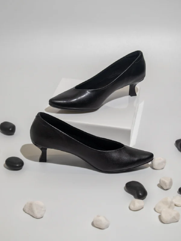 Ladies shoes with platform soles add height -Women Black Solid Kitten Pumps