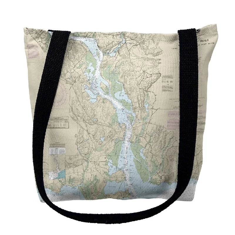 Canvas handle bags perfect for casual outings -Connecticut River, CT Nautical Map Medium Tote Bag 16x16 - 16 inches x 16 inches