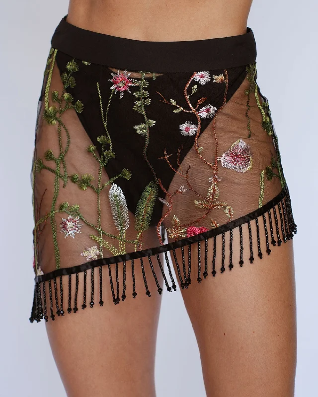 Vintage skirts for retro-inspired fashion vibes -Lace Flowerfields Beaded Mini Skirt