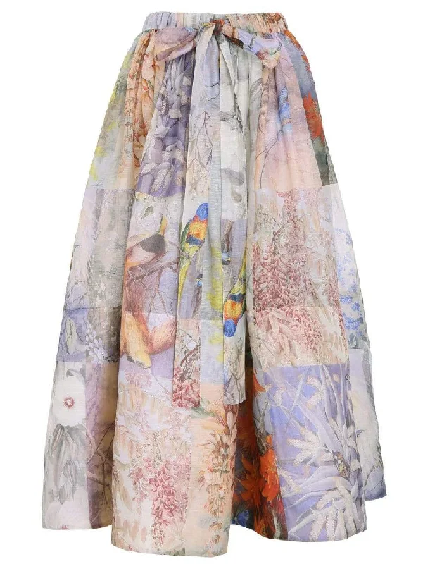 Patterned midi skirts for eye-catching style -Book Print Botanica Midi Skirt