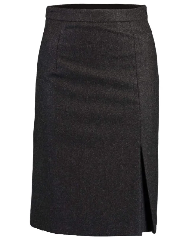 Ruffled midi skirts for delicate feminine touch -Wool Flannel Slit Skirt