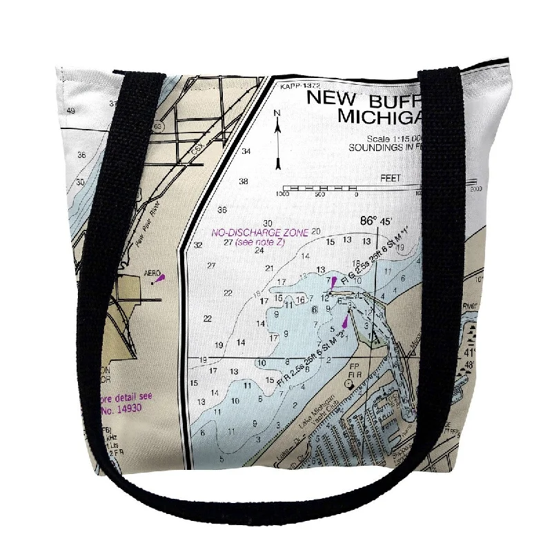 Handle bags with modern logos for branding -New Buffalo, MI Nautical Map Medium Tote Bag 16x16 - 16 inches x 16 inches