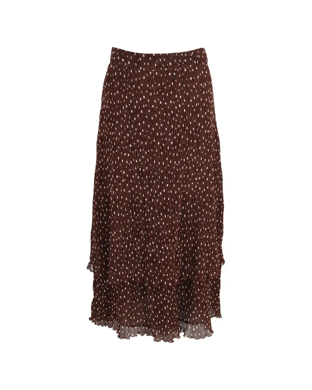 Wrap maxi skirts for versatile styling options -Pleated Polka-Dot Midi Skirt in Brown Polyester by Ganni