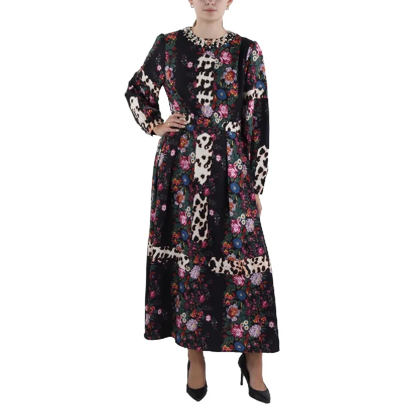 Modern Dresses for Trendy -Beulah Womens Floral Print Embellished Maxi Dress