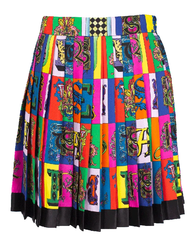 Patterned skirts with bold stripe accents -Pleated Versace Print Skirt