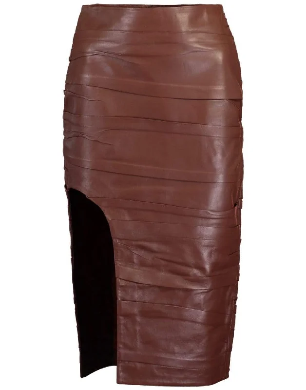 A-line midi skirts for balanced style -Rouched Midi Leather Skirt