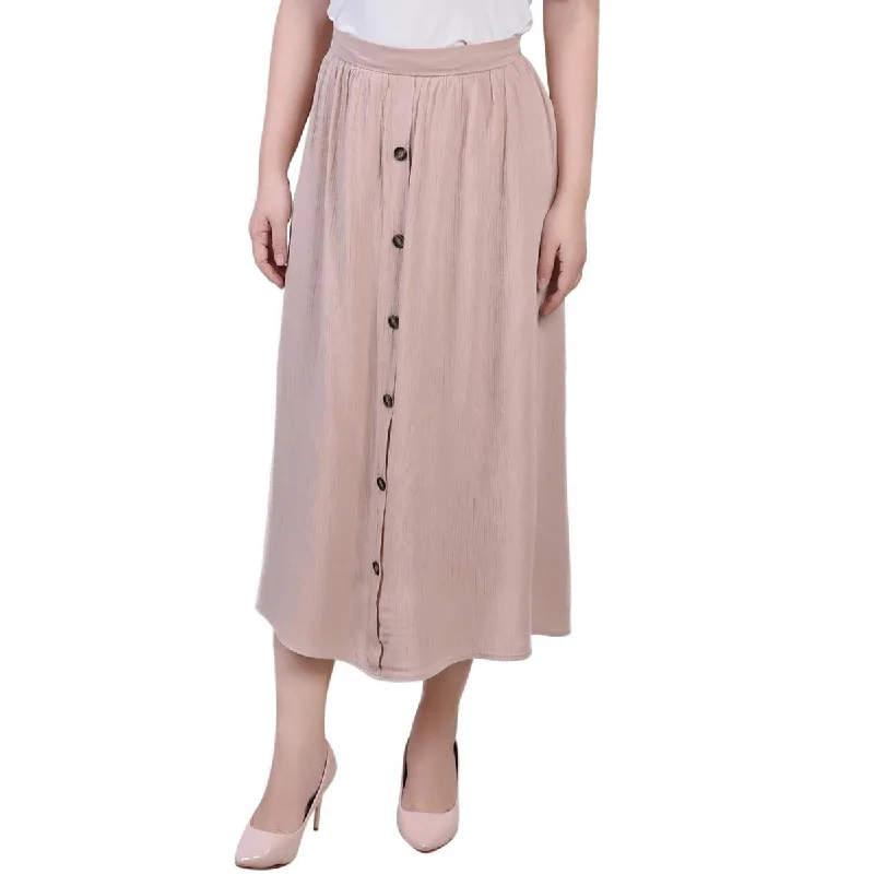 Soft linen skirts for gentle warm wear -NY Collection Womens Petites Button  Midi Skirt