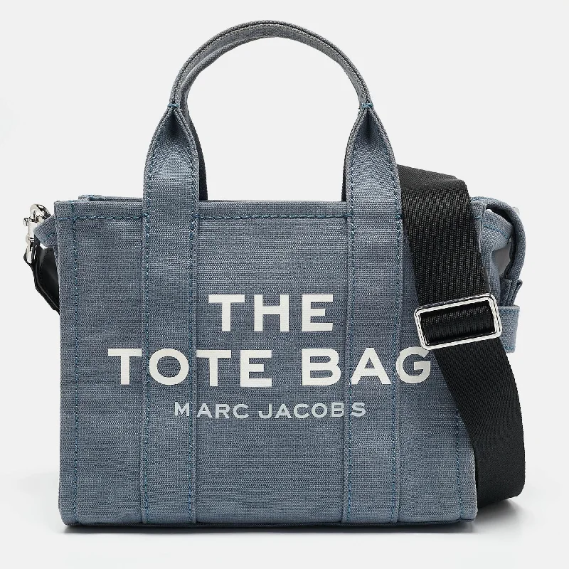 Handle bags with zipper tops for security -Marc Jacobs Light Blue Canvas Small The Tote Bag