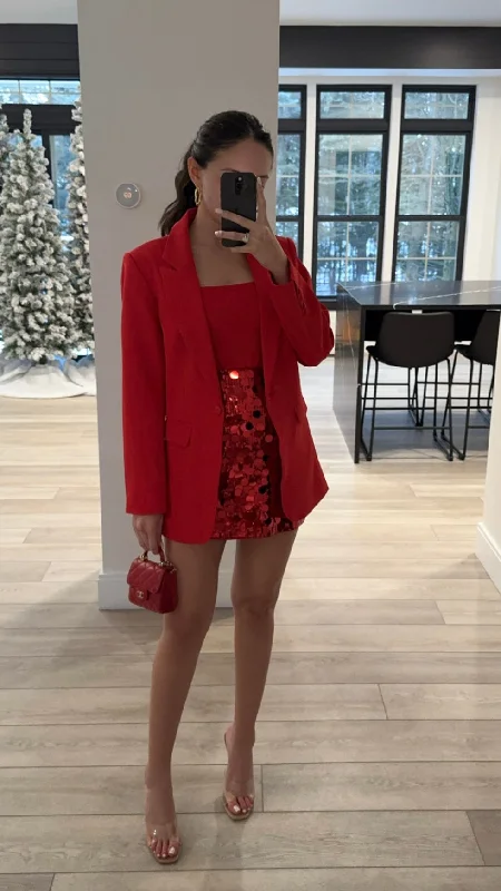 Khaki Dresses for Casual -RED SEQUIN MINI SKIRT