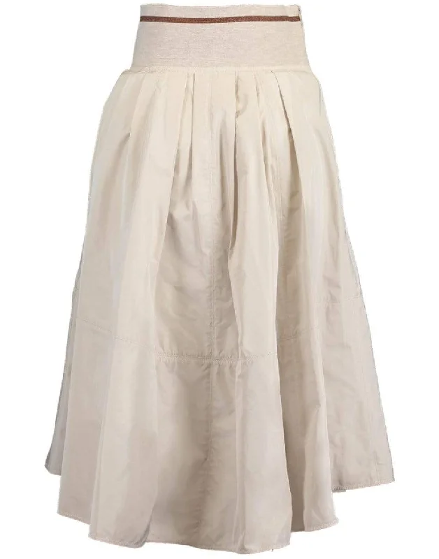 Luxury skirts with intricate embroidery accents -Stone Taffeta and Jersey Striped Waistband Skirt