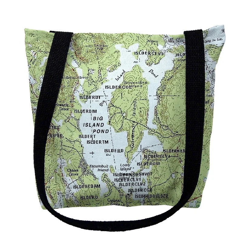 Handle bags with floral embroidery for detail -Big Island Pond, NH Nautical Map Medium Tote Bag 16x16 - 16 inches x 16 inches